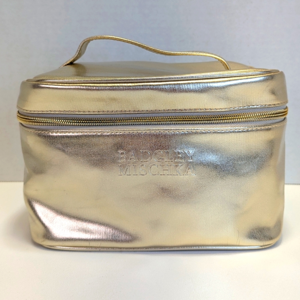Badgley Mischka Gold Train Case Cosmetics Bag